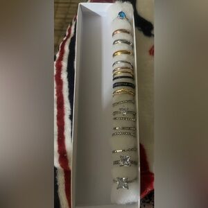 Stackable Mixed Metal and Crystal Ring Set - Women Jewelry lot of 18 size 8